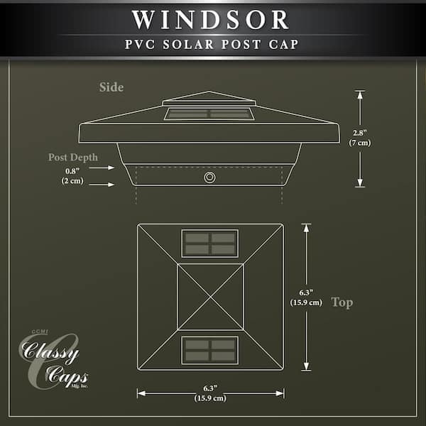 CLASSY CAPS Windsor 4 in. x 4 in. Outdoor White Vinyl LED Solar Post Cap (2-Pack)