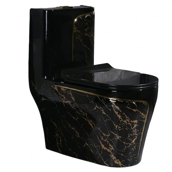 12 inch Rough In 1.85 gal. Dual Flush GPF Elongated 1-Piece Toilet in Black Seat Included