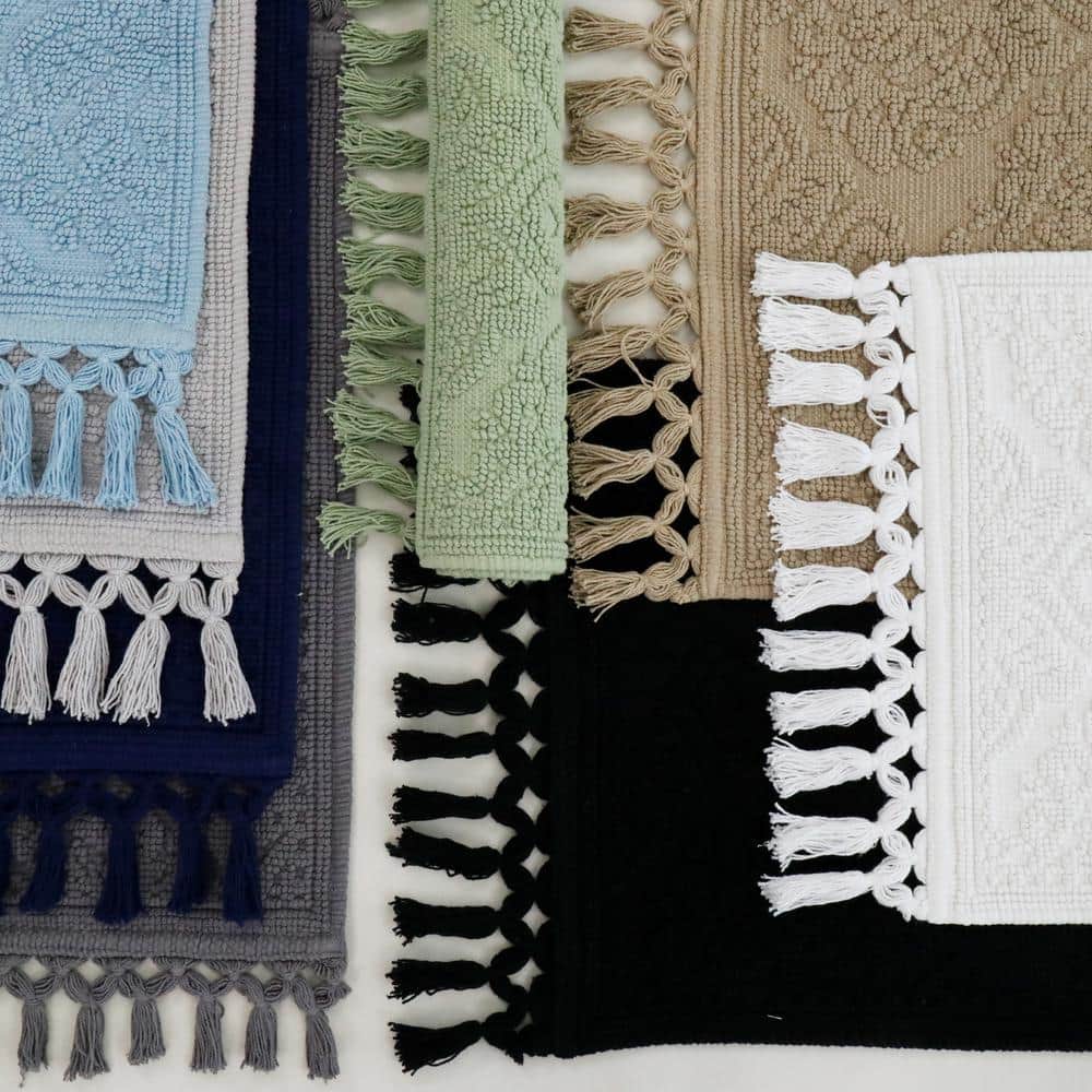 Sage Green Cotton Fringe Geometric Bath Rug 27" x 52"