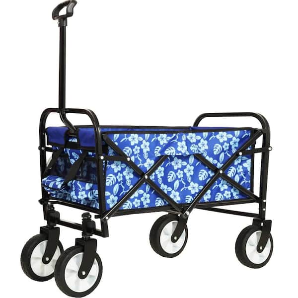 Siavonce 2 cu. ft. Steel Garden Cart, Collapsible Foldable Wagon Cart with Strapping System Supports 225 lbs., Blue Flower