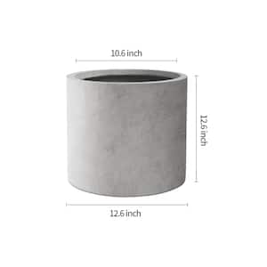 12.5 in. W Cylindrical Lightweight Natural Concrete Metal Indoor Outdoor Planter Pot w/Drainage Hole for Home and Garden