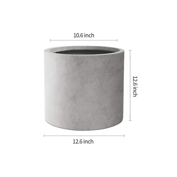 12.5 in. W Cylindrical Lightweight Natural Concrete Metal Indoor Outdoor Planter Pot w/Drainage Hole for Home and Garden