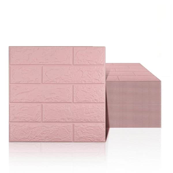 Unbranded 40-Piece 3D Pink Wall Panels Peel and Stick, 58 sq. ft. Coverage, Faux Brick Wallpaper Border Sample with Self-Adhesive