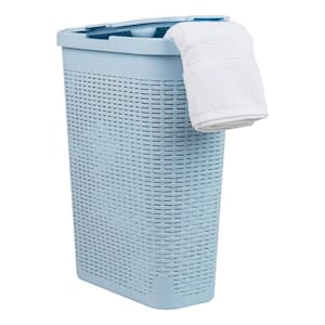 Baby Blue 23.5 in. H x 10.4 in. W x 18 in. L Plastic Modern 40L Slim Ventilated Rectangle Laundry Room Hamper with Lid