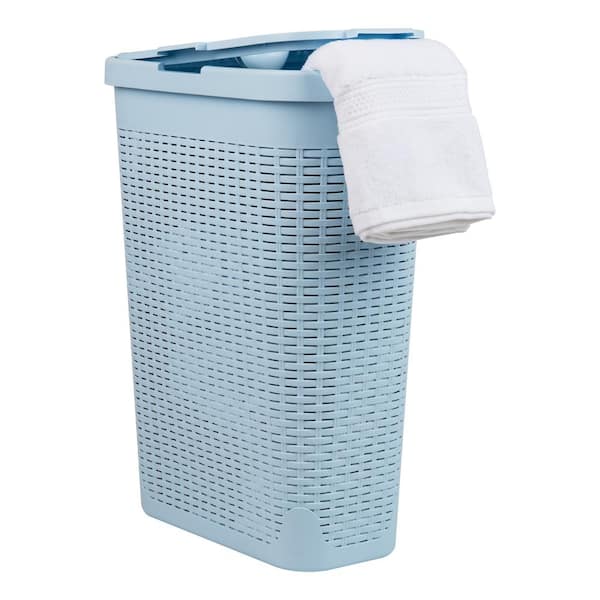 Mind Reader Baby Blue 23.5 in. H x 10.4 in. W x 18 in. L Plastic Modern 40L Slim Ventilated Rectangle Laundry Room Hamper with Lid