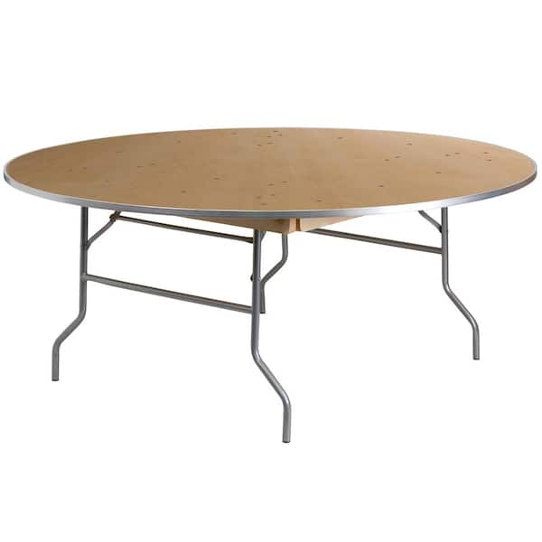 72 In Natural Wood Tabletop Metal, Round Folding Card Table Top