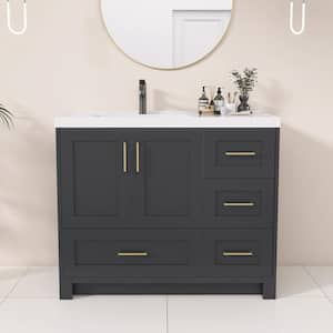 42 in. W. x 22 in. D x 36 in. H Bathroom Vanity Single Sink Bath Vanity Cabinet in Dark Gray with White Solid Resin Top