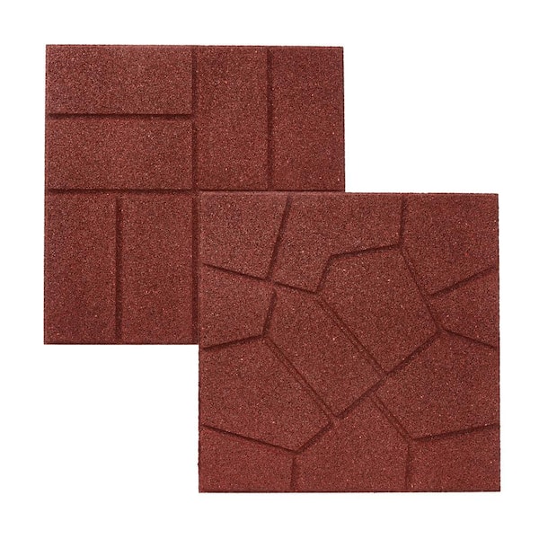 Vigoro 16 in. x 16 in. x 3/4 in. Red Dual-Sided Rubber Paver (60-Pack)