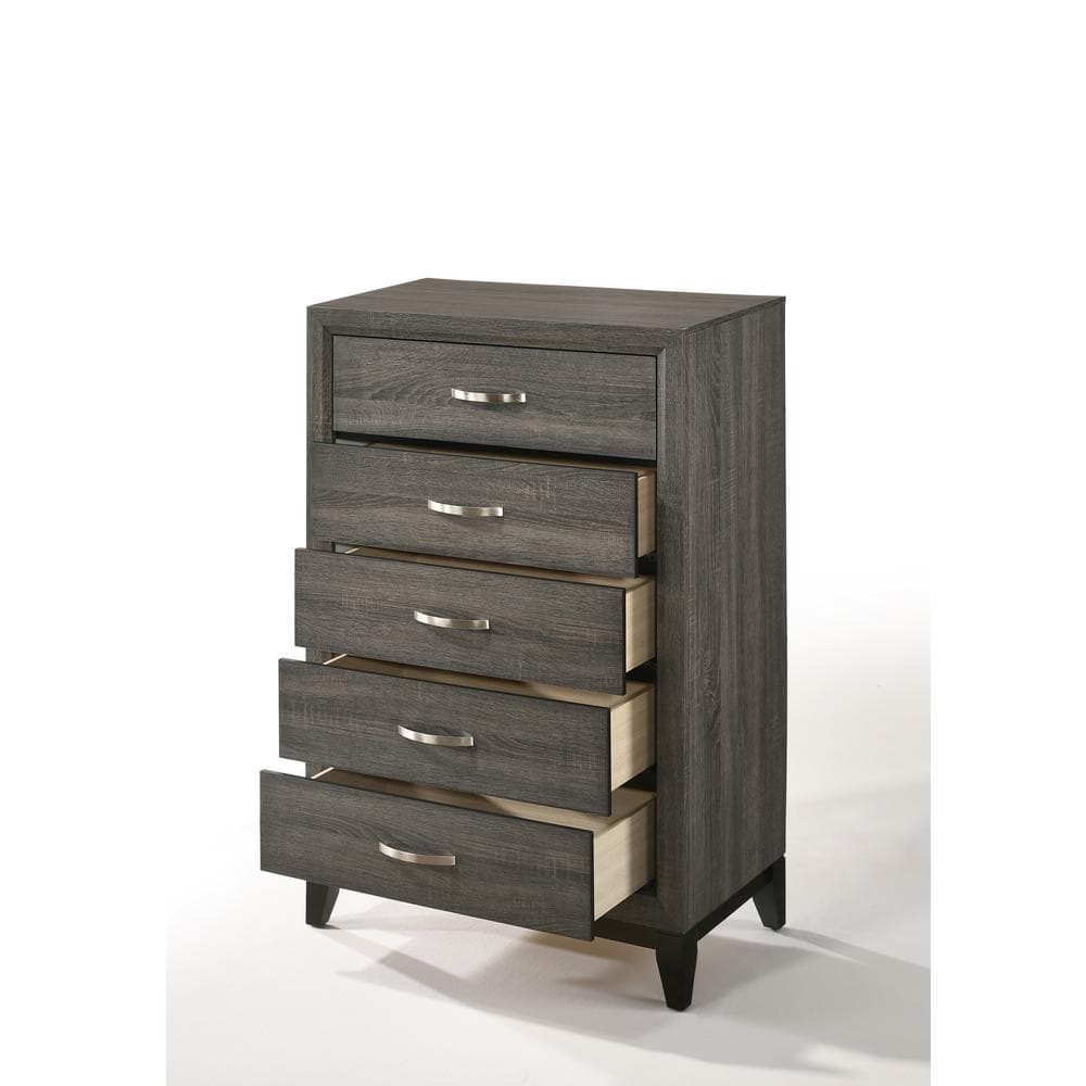 Weathered Gray Farmhouse 5-Drawer Chest with Nickel Accents
