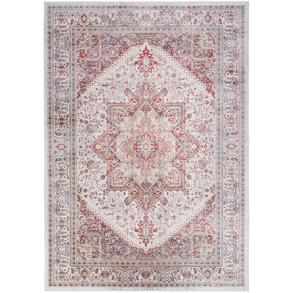 Ivory Red Persian Style Flatweave 5' x 7' Area Rug