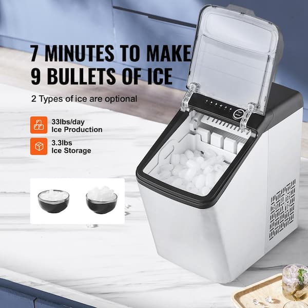 CROWNFUL Ice Makers Countertop, 26lbs/24H, 2 Sizes Bullet Ice, Portable  Small Ice Machine with Self-Cleaning