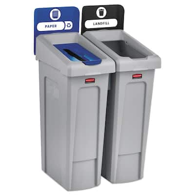 46 Gal. Slim Jim Recycling Station Kit, 2-Stream Landfill/Paper