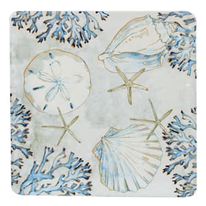 Playa Shells 12.5 in. Multicolored Earthenware Square Platter