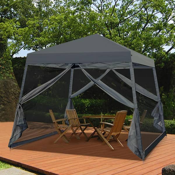 COOS BAY 10 ft. x 10 ft. Gray Patio Outdoor Instant Slant Leg Pop-up Canopy with Mesh Tent