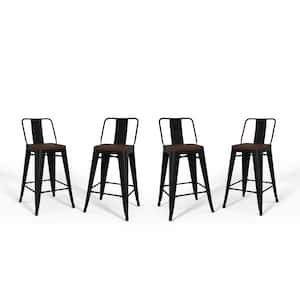 Rayne 17 in. Black Low Back 24 in. Metal/Wood Counter Height Stool (Set of 4)