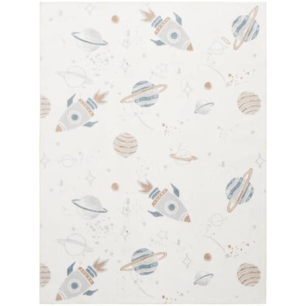 Nourison Astra Machine Washable Ivory Multicolor 7 ft. x 9 ft. Graphic Contemporary Area Rug