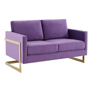 Lincoln Modern 55" Mid-Century Modern Upholstered Velvet Loveseat with Gold Frame in Purple