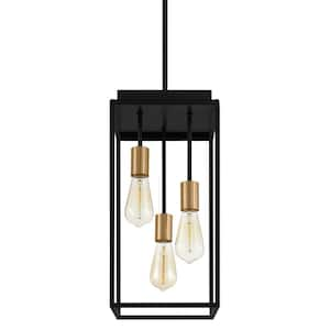 Rollins 3-Light Black Cage Pendant Light for Foyer