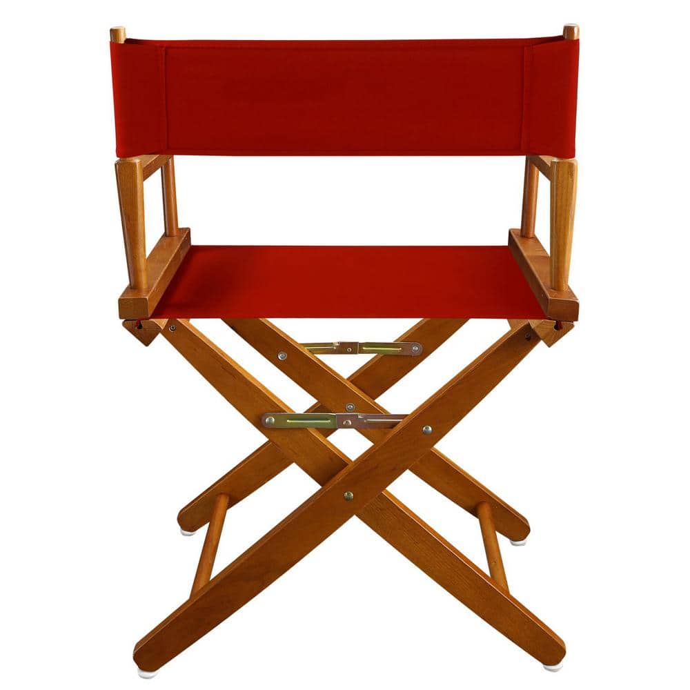 Mission Oak Wood Frame Red Canvas Directors Chair