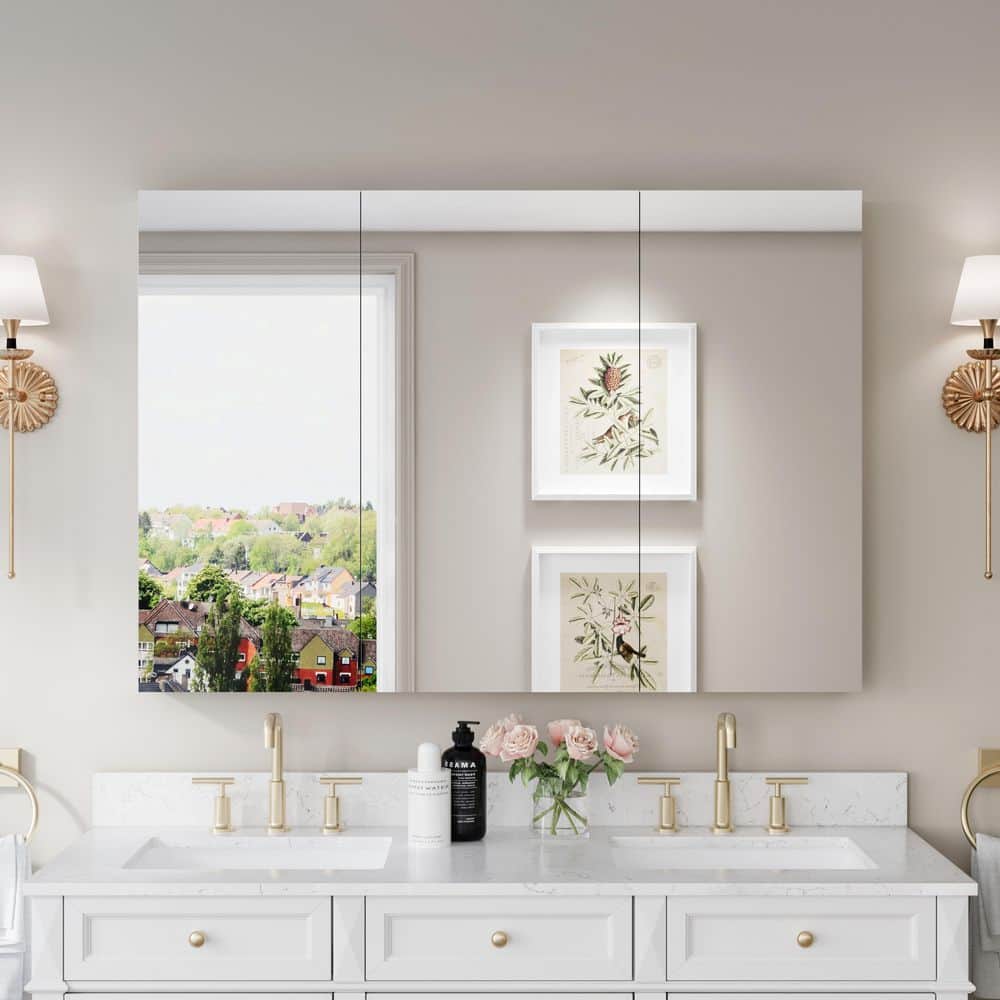 52 in. W x 36 in. H Rectangular Chrome Aluminum Medicine Cabinet with Mirror price history on PriceWatchPro