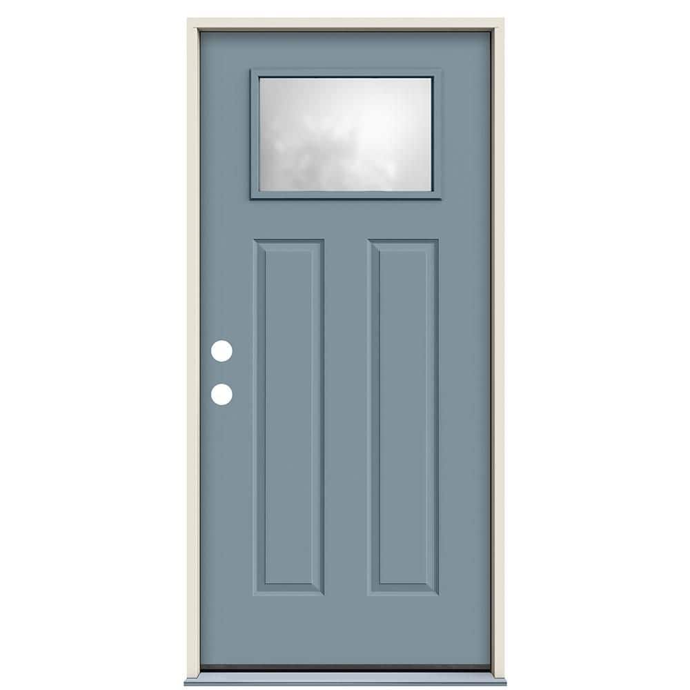 JELD-WEN 36 in. x 80 in. Right-Hand Craftsman Blanca Frosted Glass