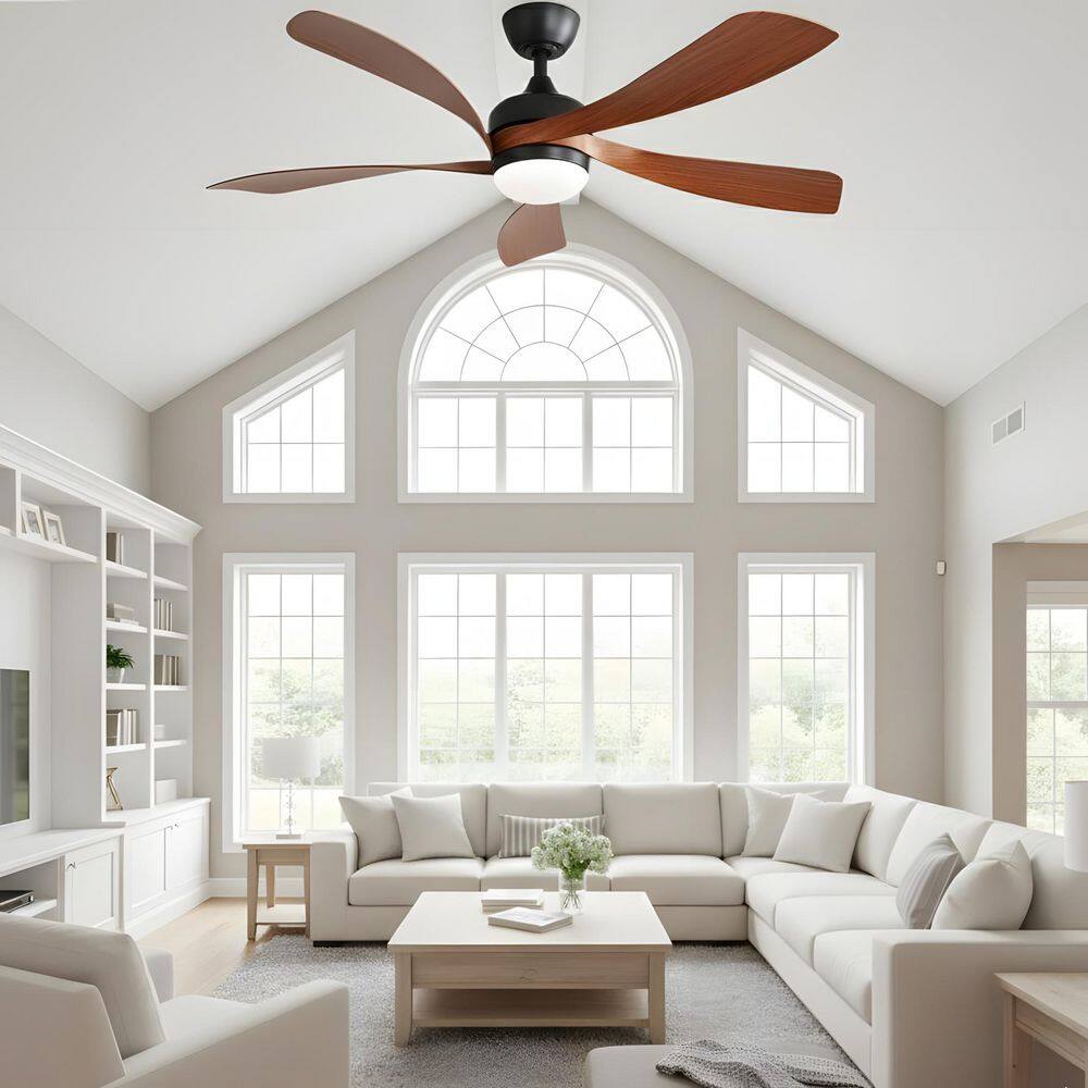 52 in. Integrated LED Indoor Downrod Black Walnut Ceiling Fan with Light Kit and Remote Control price history on PriceWatchPro