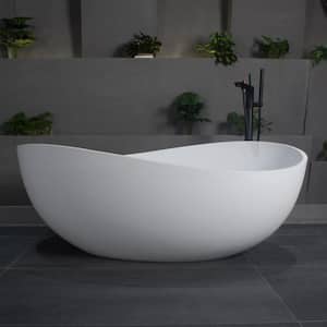 63 in. x 37.4 in. Stone Resin Solid Surface Matte Flatbottom Freestanding Soaking Bathtub with Drain Pipe in White