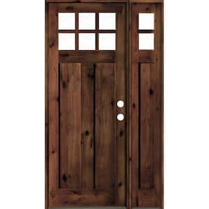50 in. x 96 in. Craftsman 3-Panel Left Hand 6-Lite Clear Glass Red Mahogany Wood Prehung Front Door Right Sidelite