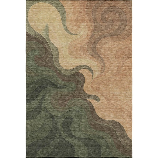 Mayfield Premium Machine Washable Abstract AMF2468 Olive 10 ft. x 14 ft. Area Rug