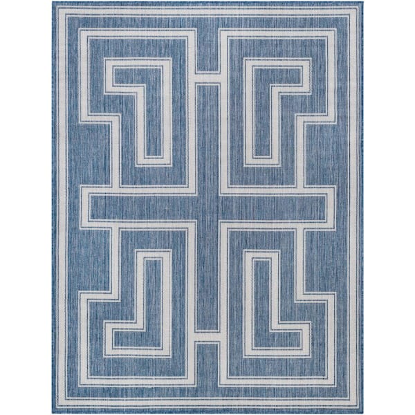 Livabliss Long Beach Blue Geometric 5 ft. x 7 ft. Indoor/Outdoor Area Rug