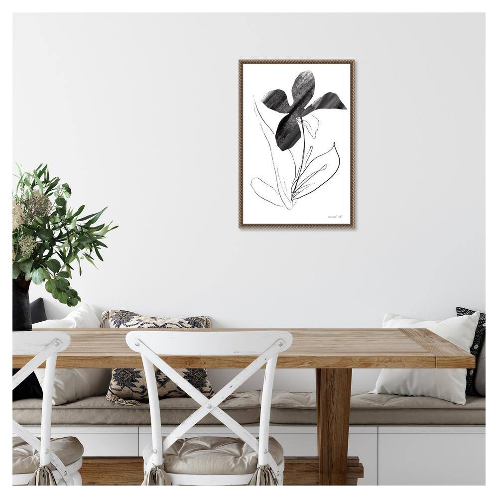 Black and White Abstract Floral Canvas with Beaded Bronze Frame