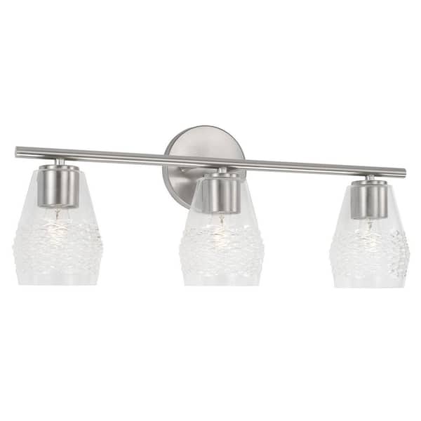 Capital Lighting Fixture Company Dena 23 in. W x 9.5 in. H 3-Light Vanity Light in Brushed Nickel with Diamond Embossed Glass