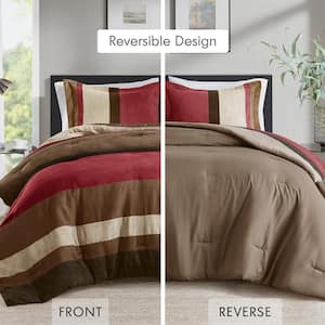 Boulder Stripe 3-Piece Brick Microfiber Full/Queen Comforter Set