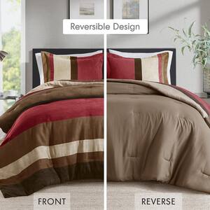 Boulder Stripe 3-Piece Brick Microfiber King/Cal King Comforter Set