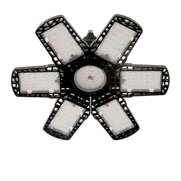 6-Leaf Adjustable LED Garage Light, E26 Base, 48W (Replaces 281W), 6500K Daylight, 4500LM, Black ABS+PC