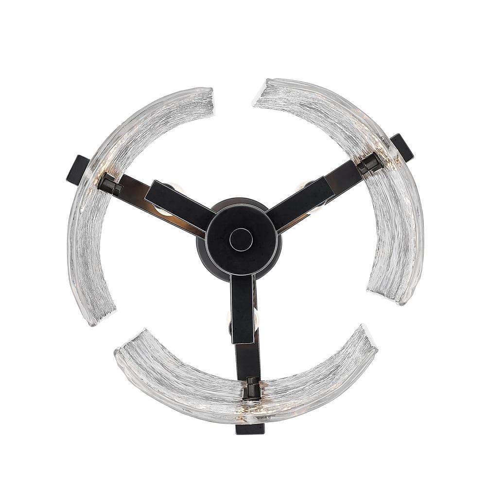 Matte Black Hammered Glass 3-Light Drum Pendant