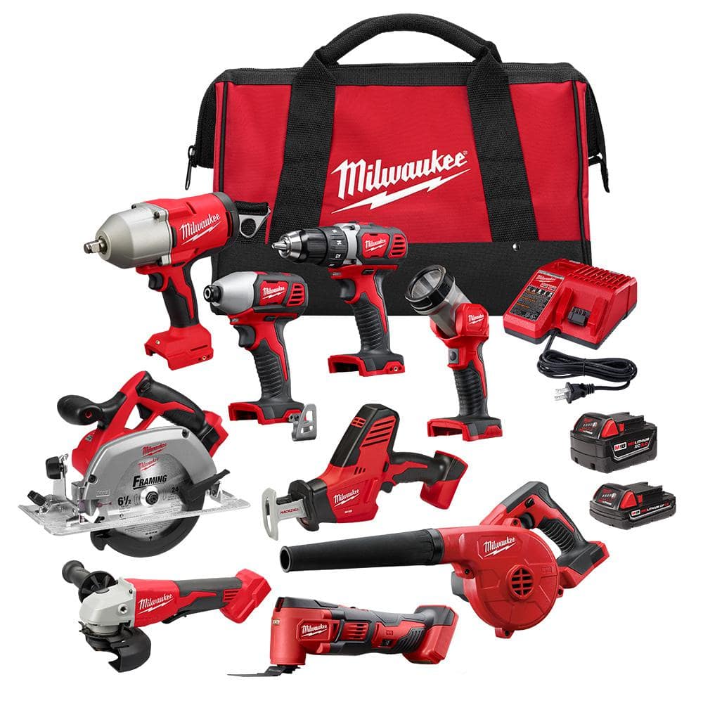 Milwaukee M18 18-Volt Lithium-Ion Cordless Combo Kit 9-Tool with 2-Batteries, Charger and Tool Bag