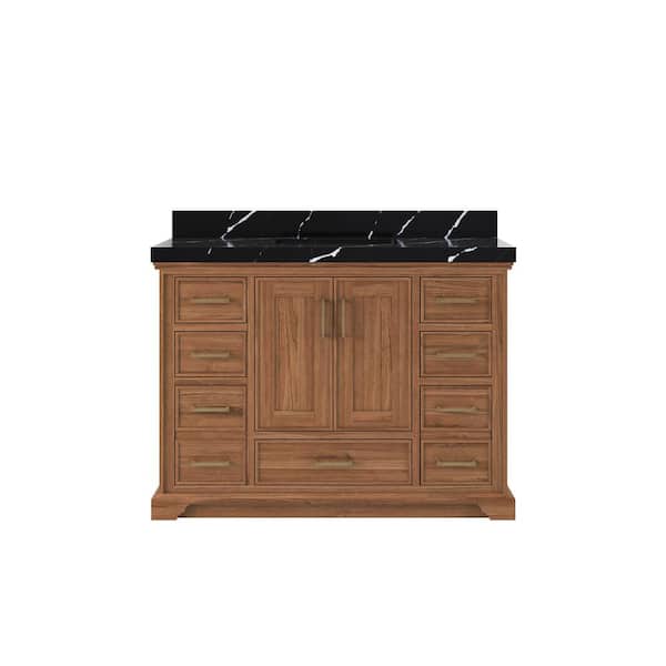 Willow Collections Charlotte Teak 48 in. W x 22 in. D x 36 in. H SingleSink Bath Vanity in Dark Natural with 2 in. Calacatta Black Qt. Top