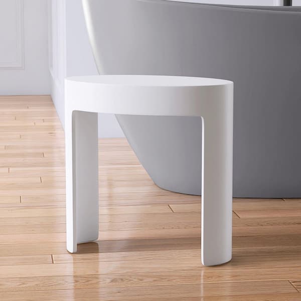 17 in. Stone Resin Solid Surface Shower Stool in White