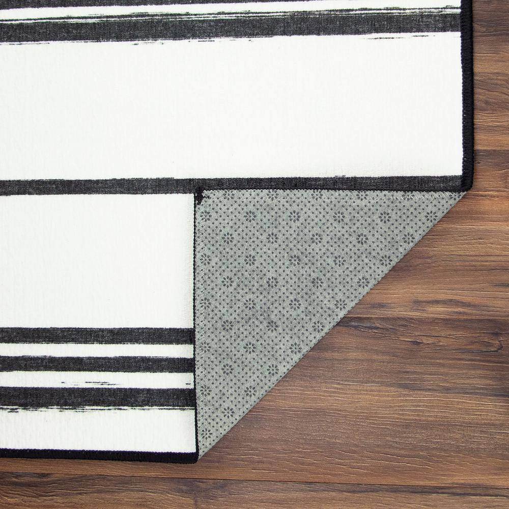 Black and White Stripe Synthetic 2.5'x7' Washable Runner Rug
