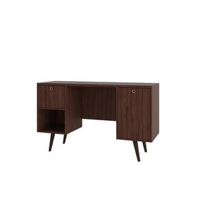 53 in. Rectangular Dark Brown 1 Drawer Computer Desk with Solid Wood Material