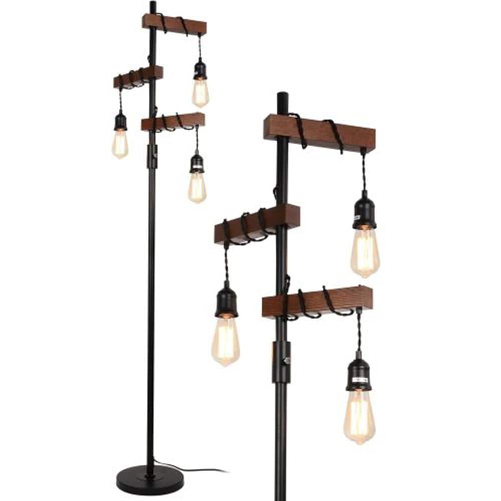 68 in. Black Dimmable 3-Light Farmhouse Tree Floor Lamp for Living Room wit