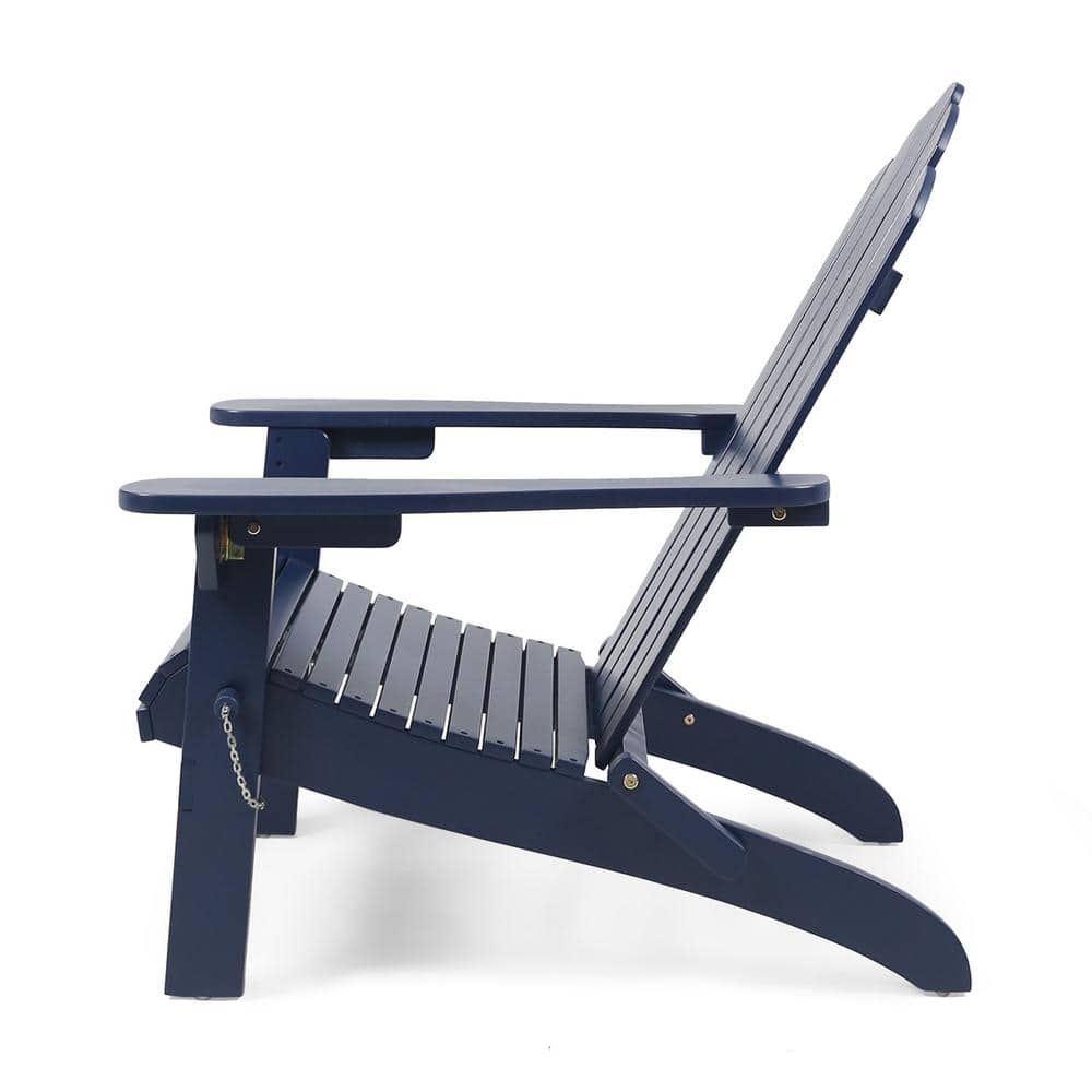 Harlee Mid-Century Blue Foldable Acacia Wood Adirondack Chair