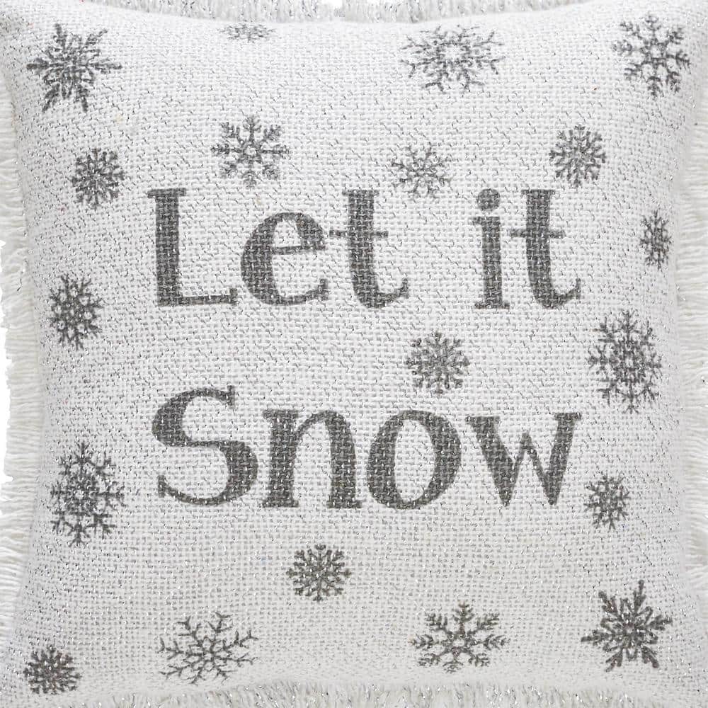 Antique White Burlap Snowflake Let It Snow Pillow 12x12