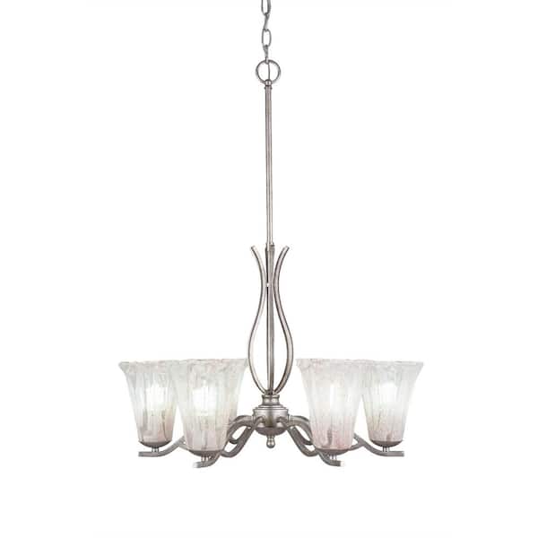 Filament Design 6-Light Aged Silver Chandelier with 5.5 in. Fluted Italian Ice Crystal Glass