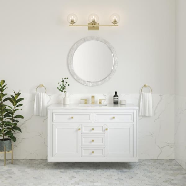 James Martin Vanities Chicago 48.0 in. W x 23.5 in. D x 33.76 in. H Single Bath Vanity in Glossy White with Arctic Fall Solid Surface Top