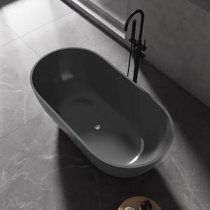 Ariana 59 in. x 30 in. Stone Resin Solid Surface Flatbottom Freestanding Soaking Bathtub in Dark Gray