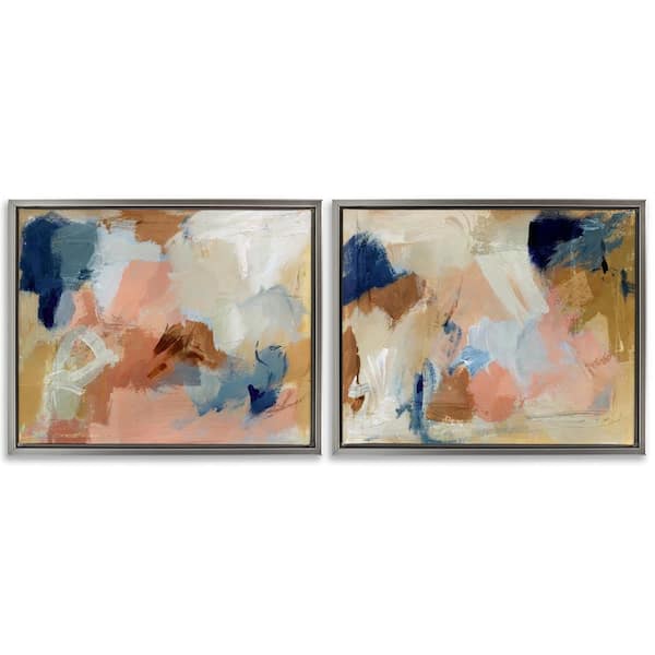 Stupell Industries Energetic Rustic Abstractions by Victoria Barnes 2-Pieces Gray Floater Frame Abstract Graphic Art Print 17 in. x 21 in.