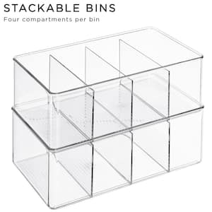 Clear Plastic Storage Bins with Dividers Stackable Organizer Set (2-Pack)