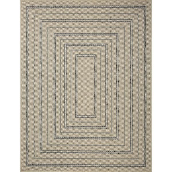 Border Navy/Ivory 8 ft. x 10 ft. Indoor/Outdoor Area Rug